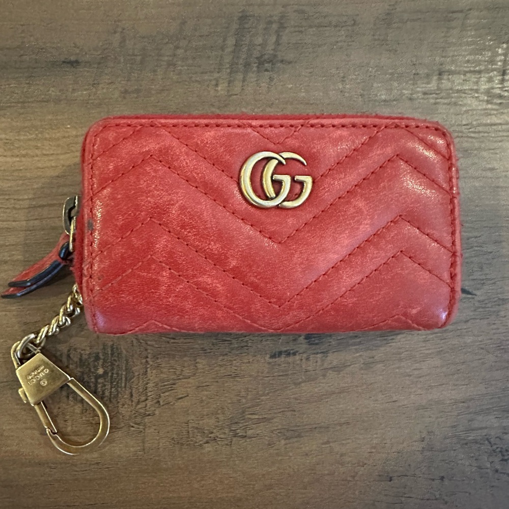 Gucci Red Leather Key & Card Holder